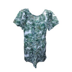 Loft White with Green Leaf Pattern Short Sleeve Short Romper